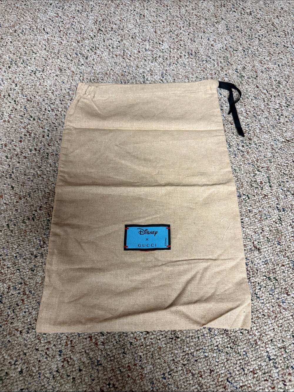 Gucci Beige Drawstring Dust Bag with Black Tie and Blue Patch